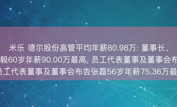 米乐 德尔股份高管平均年薪80.98万: 董事长、总司理及非孤苦董事李毅60岁年薪90.00万最高， 员工代表董事及董事会布告张磊56岁年薪75.36万最低